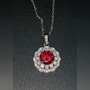 2CTW Dainty Red Moissanite Diamond Necklace . S925 Silver